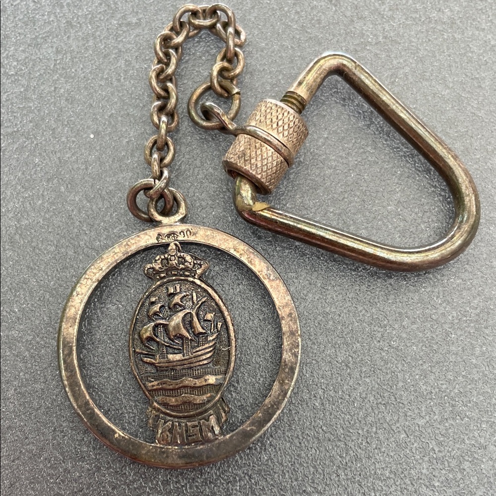 Vintage Metal Keychain or Horse ornament with Emblem tall ships. HEM